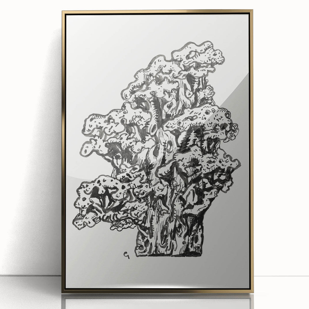 Abstract Coral Ink Drawing: Modern Black and White Wall Art by Leo Gestel