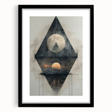 Abstract minimalist wall art framed in black, featuring a sleek design and matting, ideal for modern home decor. Perfect for enhancing contemporary interiors.