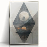 Abstract minimalist wall art featuring a framed design with a silver acrylic front, showcasing soft geometric shapes and subtle color gradients, perfect for modern decor.