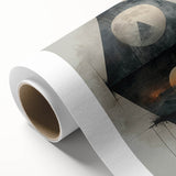 Abstract minimalist wall art on rolled canvas showcasing soft pastel colors and geometric shapes, ideal for modern home decor. Packaged securely in a cardboard tube for safe delivery.