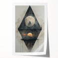 Abstract minimalist wall art print showcasing soft pastel colors and geometric shapes, rolled and packaged in a protective tube for easy transport.