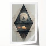 Abstract minimalist wall art print showcasing soft pastel colors and geometric shapes, rolled and packaged in a protective tube for easy transport.