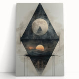 Abstract minimalist wall art on stretched canvas, showcasing soft pastel colors and geometric shapes, perfect for modern home decor, leaning against a wall.