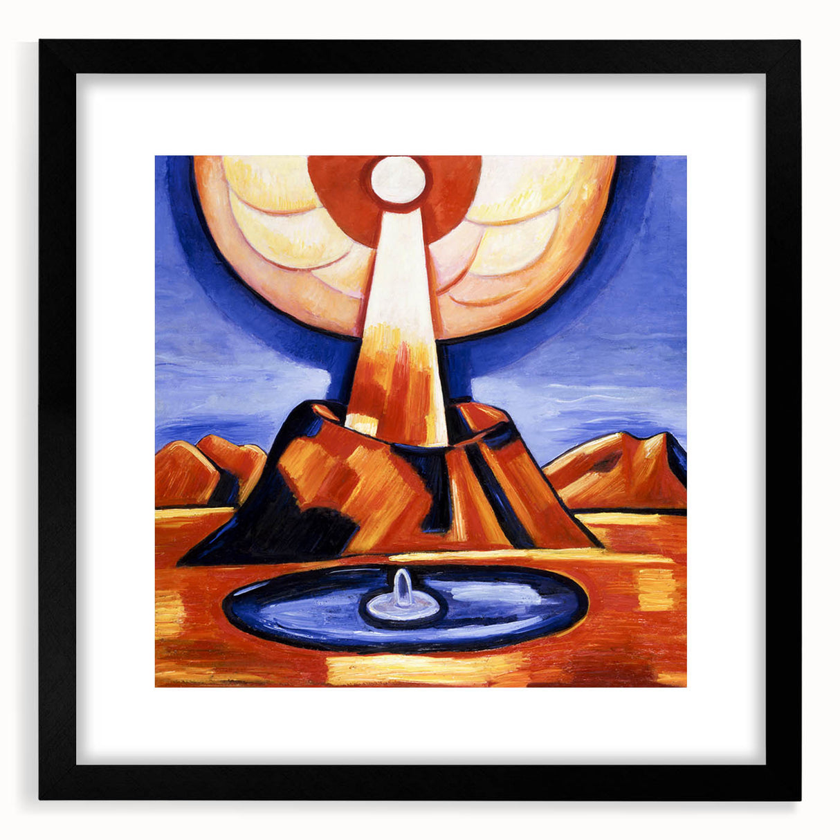 Modern Wall Art – Radiant Abstract Landscape in Bold Blues and Oranges