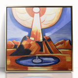 Modern Wall Art – Radiant Abstract Landscape in Bold Blues and Oranges