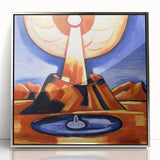 Modern Wall Art – Radiant Abstract Landscape in Bold Blues and Oranges