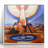 Modern Wall Art – Radiant Abstract Landscape in Bold Blues and Oranges