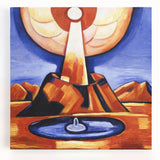 Modern Wall Art – Radiant Abstract Landscape in Bold Blues and Oranges