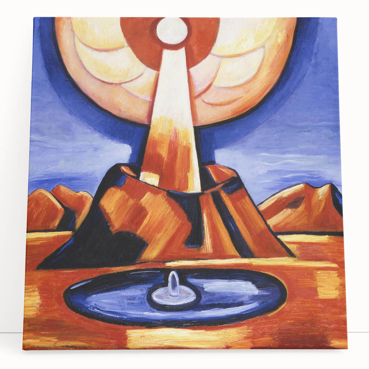 Modern Wall Art – Radiant Abstract Landscape in Bold Blues and Oranges