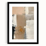 Abstract minimalist wall art featuring a sleek black frame and mat, showcasing geometric patterns in soft neutral tones, ideal for modern home decor.