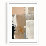 Abstract minimalist wall art framed in white with a mat, showcasing a modern design perfect for contemporary home decor, featuring soft neutral tones and clean lines.
