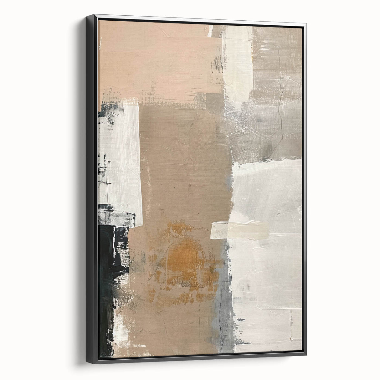 Framed abstract minimalist wall art in black, showcasing a sleek side view, perfect for modern decor. Ideal for enhancing contemporary living spaces.