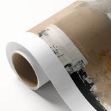 Abstract minimalist wall art on rolled canvas showcasing soft pastel colors and geometric shapes, perfect for modern home decor or office settings.