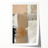 Abstract minimalist wall art print featuring soft pastel colors and geometric shapes, elegantly rolled and packaged in a protective cardboard tube for shipping.