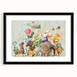 Whimsical Animal Parade Girls Room Wall Art - Playful Nursery Print