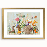 Whimsical Animal Parade Girls Room Wall Art - Playful Nursery Print