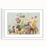 Whimsical Animal Parade Girls Room Wall Art - Playful Nursery Print