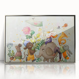 Whimsical Animal Parade Girls Room Wall Art - Playful Nursery Print