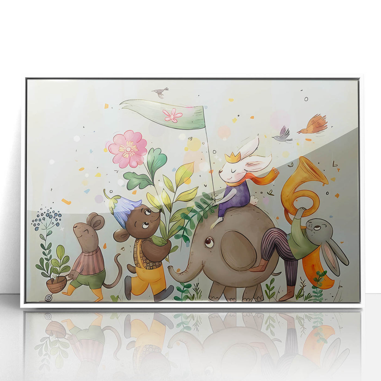 Whimsical Animal Parade Girls Room Wall Art - Playful Nursery Print