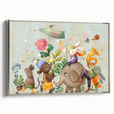 Whimsical Animal Parade Girls Room Wall Art - Playful Nursery Print