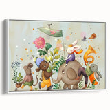 Whimsical Animal Parade Girls Room Wall Art - Playful Nursery Print