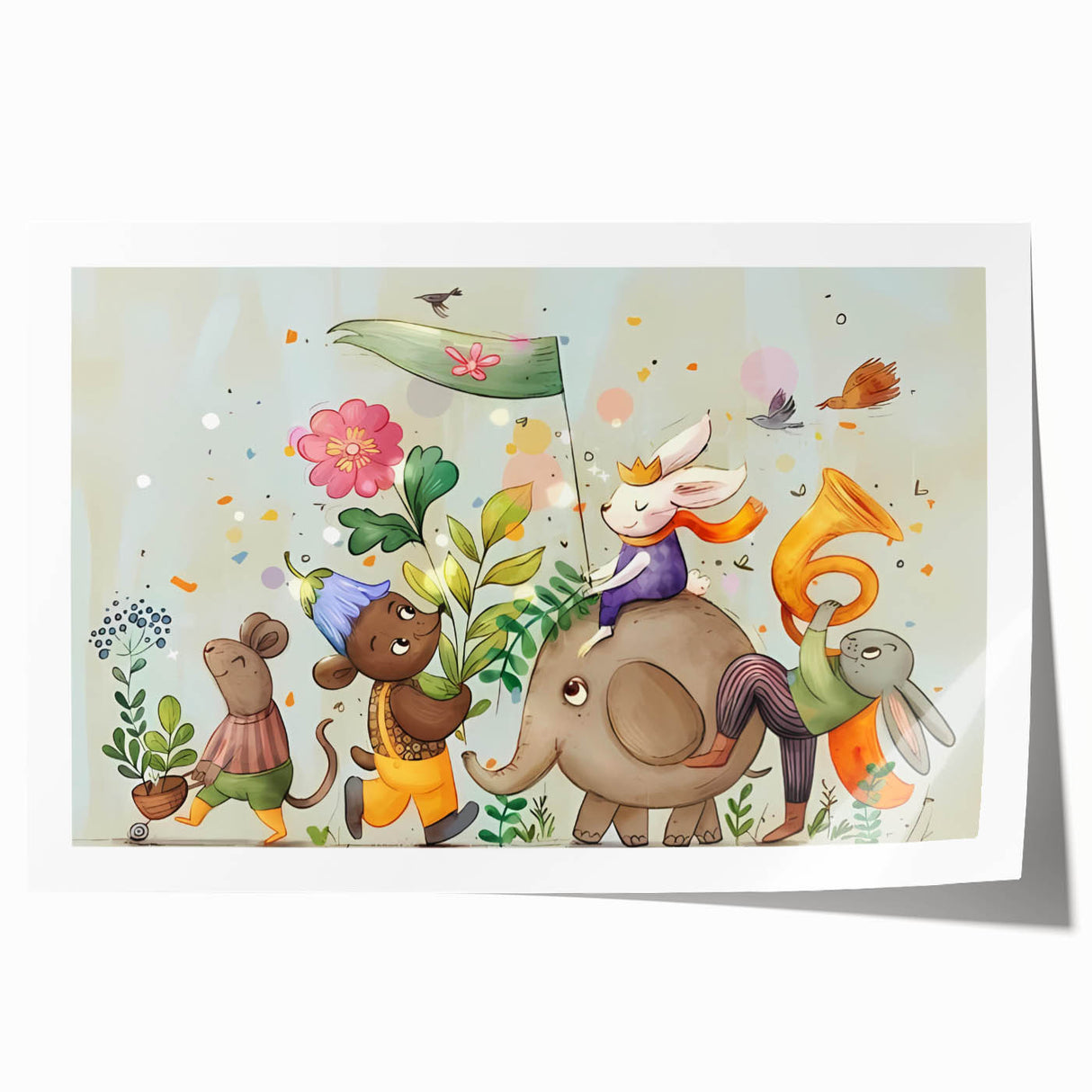 Whimsical Animal Parade Girls Room Wall Art - Playful Nursery Print