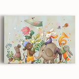 Whimsical Animal Parade Girls Room Wall Art - Playful Nursery Print