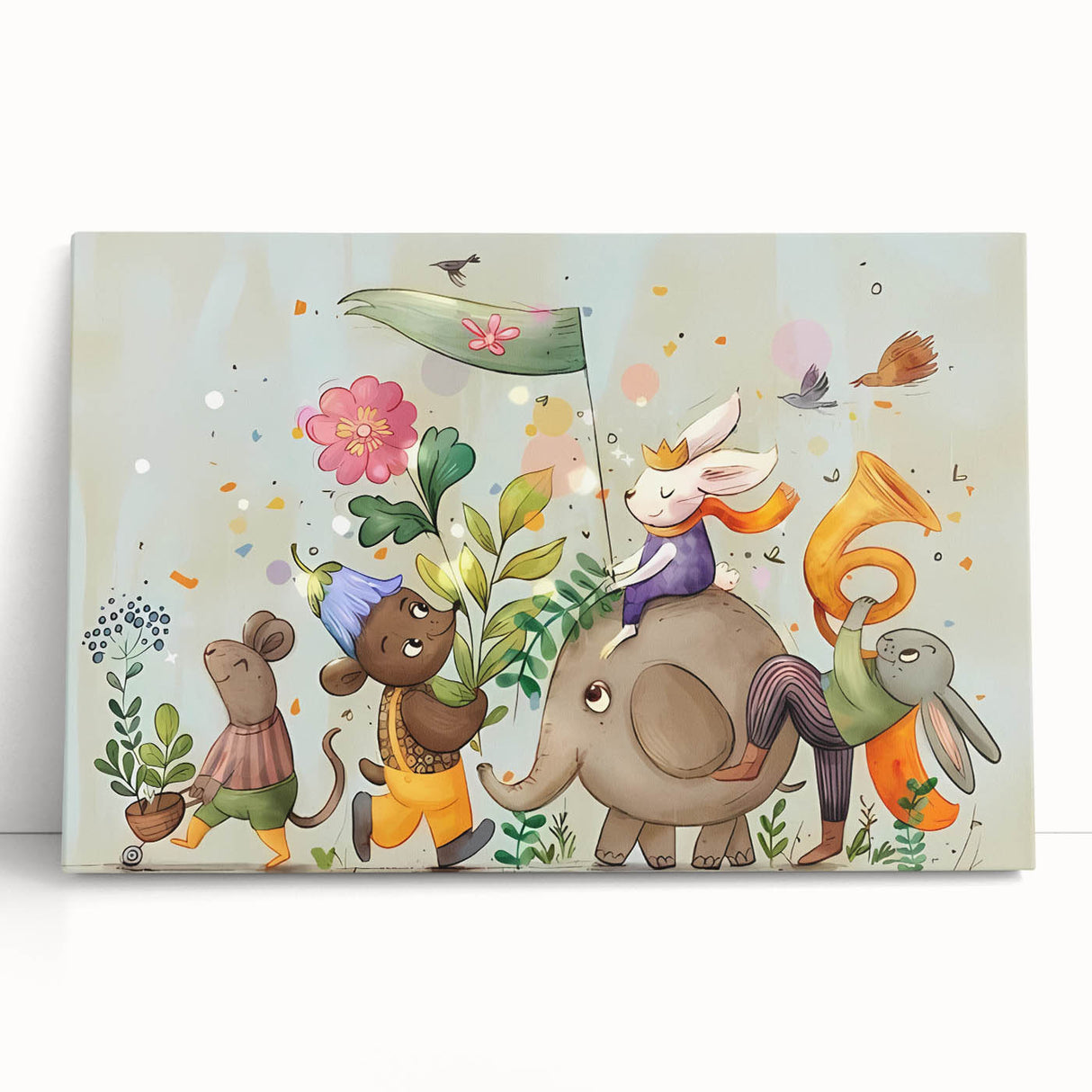 Whimsical Animal Parade Girls Room Wall Art - Playful Nursery Print