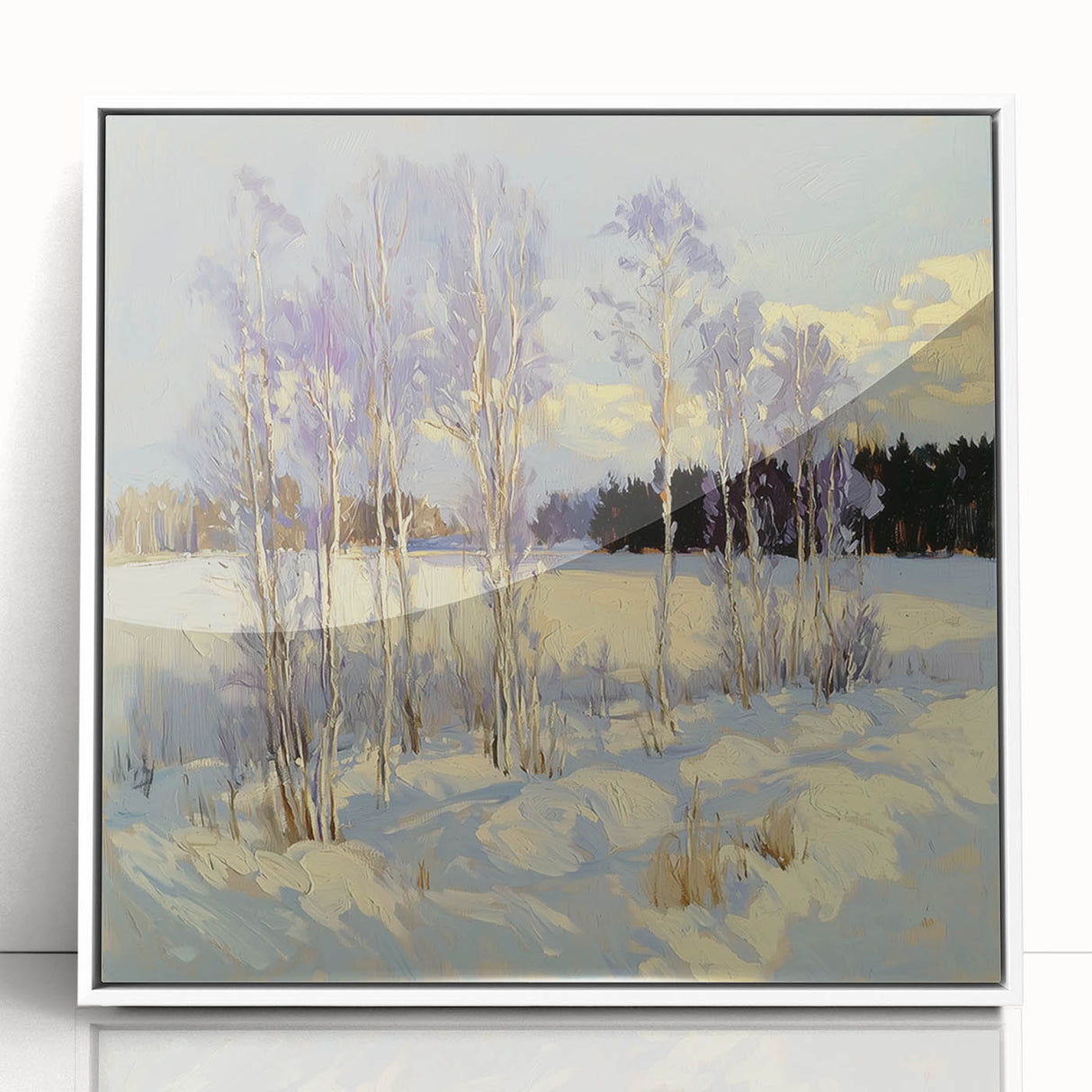Framed acrylic artwork showcasing vibrant abstract florals in soft pastel colors, designed to enhance modern interiors, displayed against a clean white backdrop.