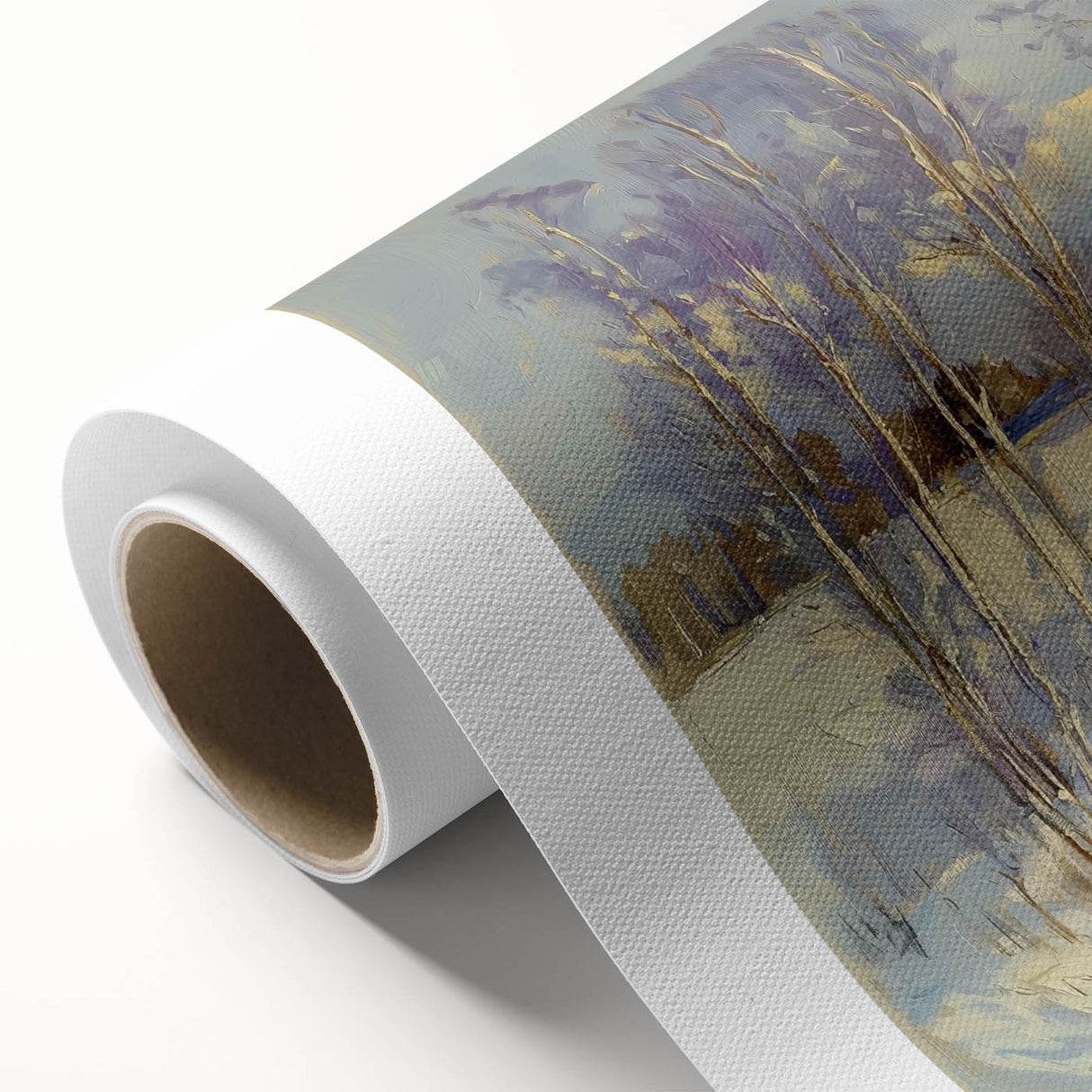 Abstract floral design on rolled canvas showcasing vibrant colors and intricate patterns, ideal for home decor. Packaged securely in a durable cardboard tube for protection during shipping.