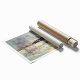 Abstract floral design rolled print featuring vibrant colors and intricate patterns, ideal for modern home decor. Packaged securely in a cardboard tube for easy transport.