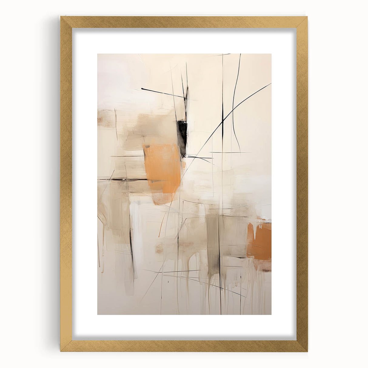 Abstract minimalist wall art framed in gold, featuring geometric patterns and soft pastel colors, ideal for modern home decor and artistic interior design.