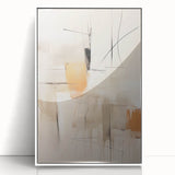 Framed acrylic wall art featuring a minimalist abstract design in soft white tones, ideal for modern decor, displayed in a sleek, contemporary frame.