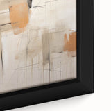 Close-up of a framed abstract minimalist wall art piece showcasing soft hues of blue and beige, perfect for modern home decor, emphasizing elegant simplicity.