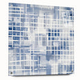 Large Abstract Wall Art – Blue Grid Modern Geometric Wall Decor