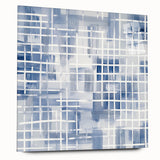 Large Abstract Wall Art – Blue Grid Modern Geometric Wall Decor