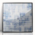 Large Abstract Wall Art – Blue Grid Modern Geometric Wall Decor