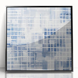 Large Abstract Wall Art – Blue Grid Modern Geometric Wall Decor