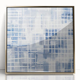 Large Abstract Wall Art – Blue Grid Modern Geometric Wall Decor