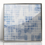 Large Abstract Wall Art – Blue Grid Modern Geometric Wall Decor
