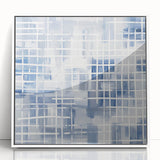 Large Abstract Wall Art – Blue Grid Modern Geometric Wall Decor