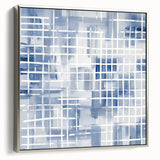 Large Abstract Wall Art – Blue Grid Modern Geometric Wall Decor