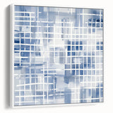 Large Abstract Wall Art – Blue Grid Modern Geometric Wall Decor