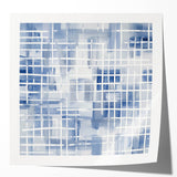 Large Abstract Wall Art – Blue Grid Modern Geometric Wall Decor
