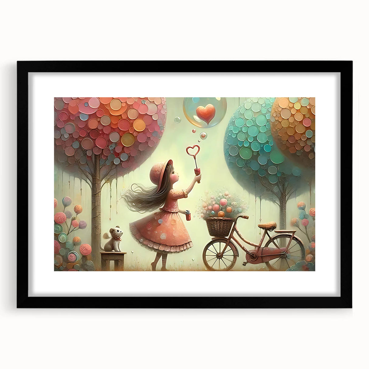 Whimsical Girl and Bubbles Wall Art - Dreamy Nursery Print