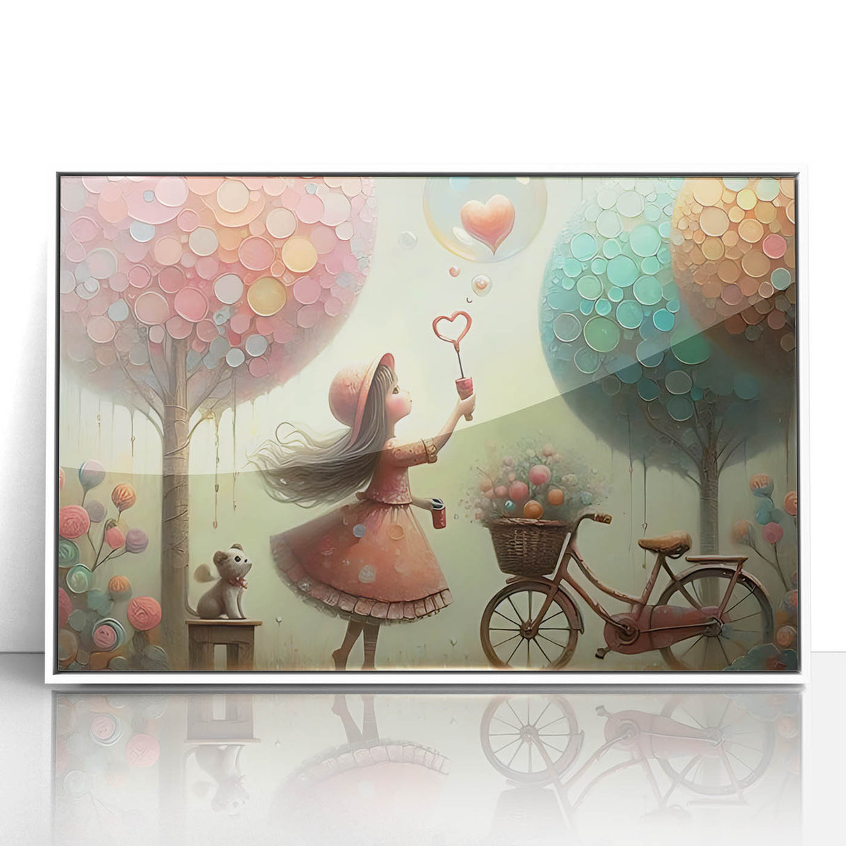 Whimsical Girl and Bubbles Wall Art - Dreamy Nursery Print