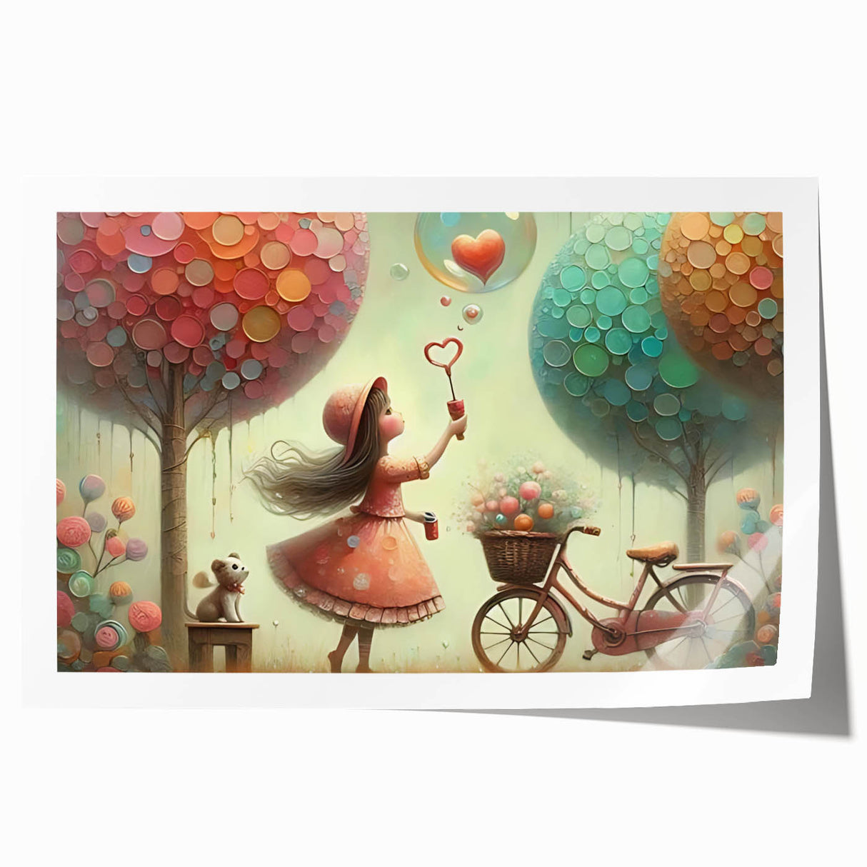 Whimsical Girl and Bubbles Wall Art - Dreamy Nursery Print