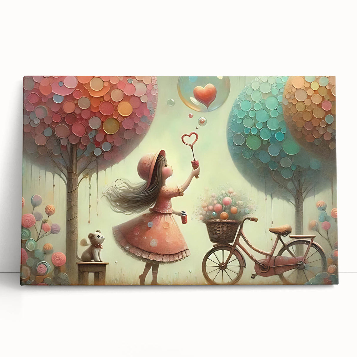 Whimsical Girl and Bubbles Wall Art - Dreamy Nursery Print