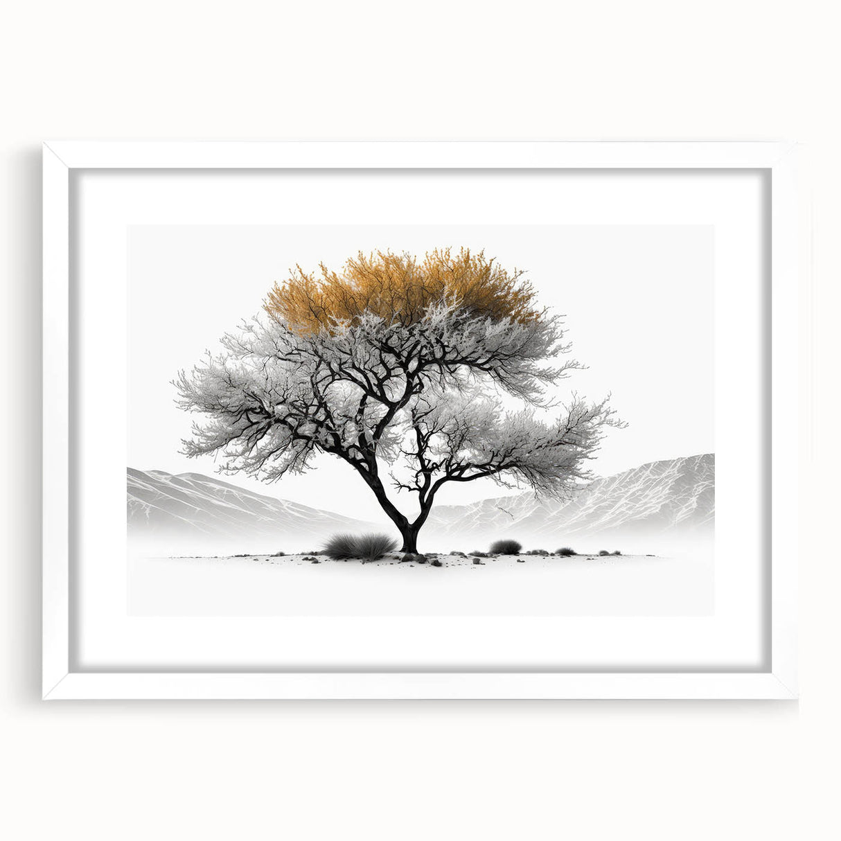 Modern Tree Wall Art - Black, White & Gold Abstract Canvas Print