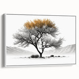 Modern Tree Wall Art - Black, White & Gold Abstract Canvas Print